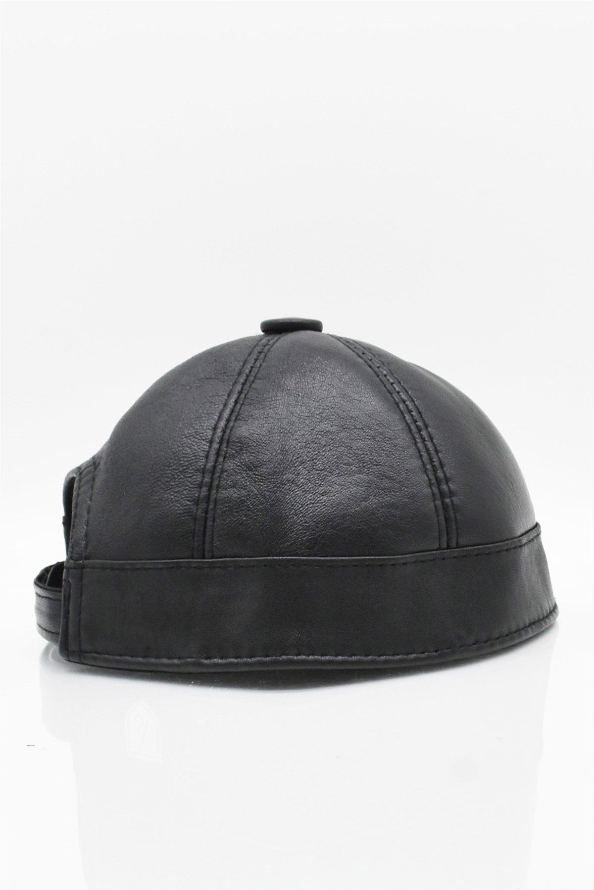 Unisex Gerçek Deri Docker Şapka Siyah